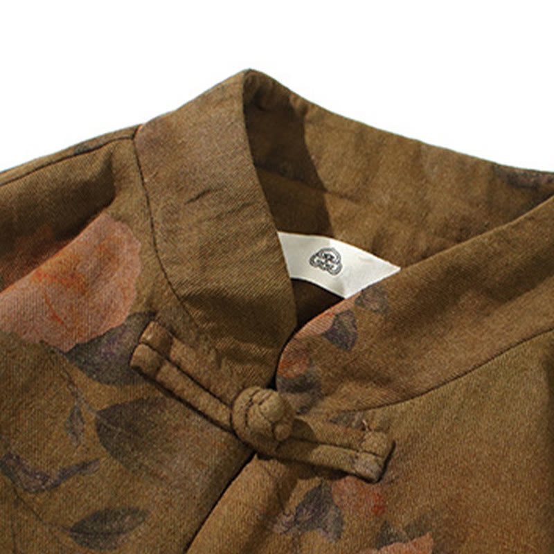 Buddha Stones春プリント花柄メンズ中国風フロッグボタン長袖コットンジャケット - image 20