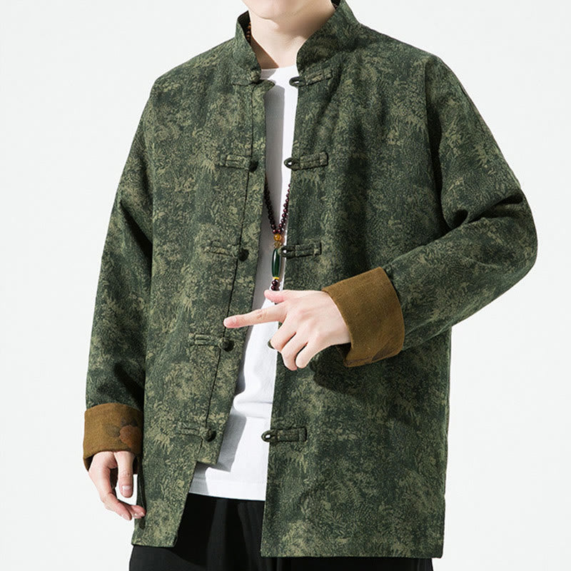 Buddha Stones春プリント花柄メンズ中国風フロッグボタン長袖コットンジャケット - image 3