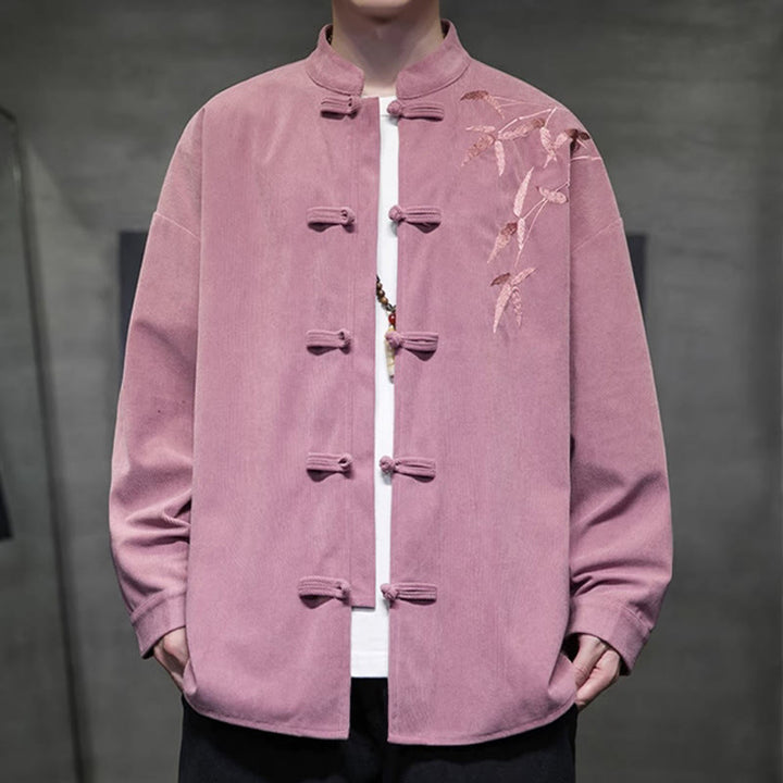 Buddha Stones春の中国刺繍竹メンズフロッグボタン長袖コットンコーデュロイジャケット - image 19