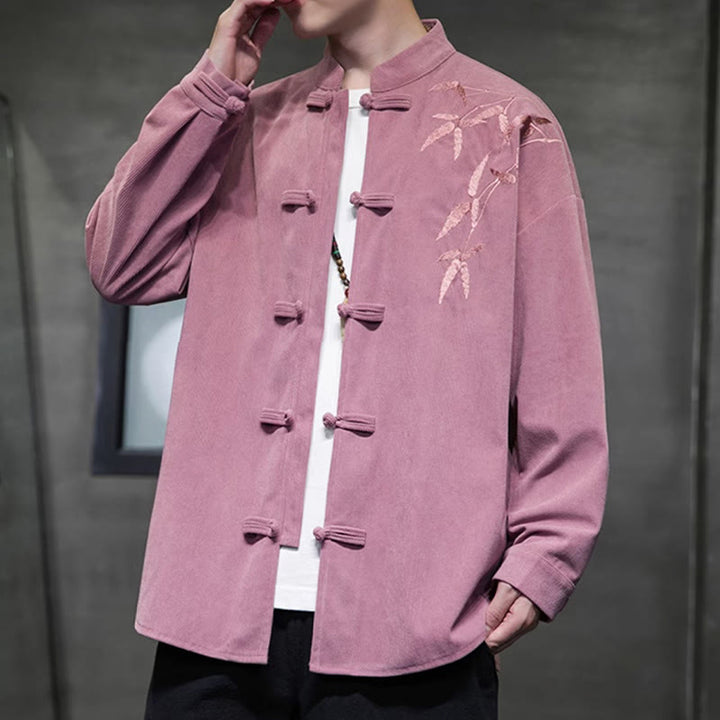 Buddha Stones春の中国刺繍竹メンズフロッグボタン長袖コットンコーデュロイジャケット - image 21