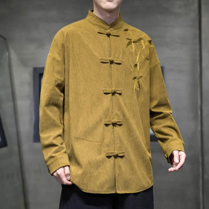 Buddha Stones春の中国刺繍竹メンズフロッグボタン長袖コットンコーデュロイジャケット - image 14