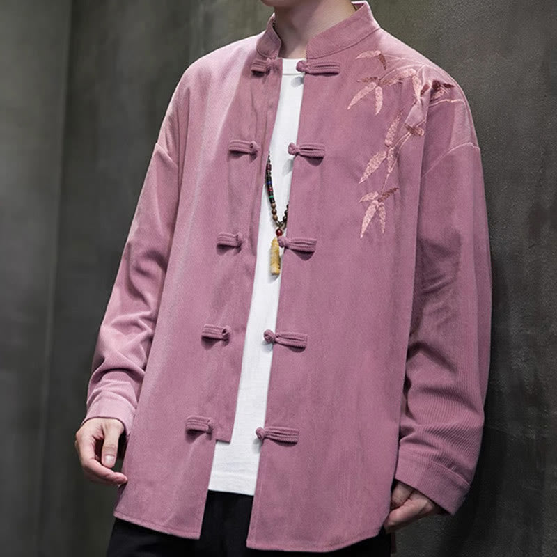 Buddha Stones春中国刺繍竹メンズフロッグボタン長袖コットンコーデュロイジャケット - image 25