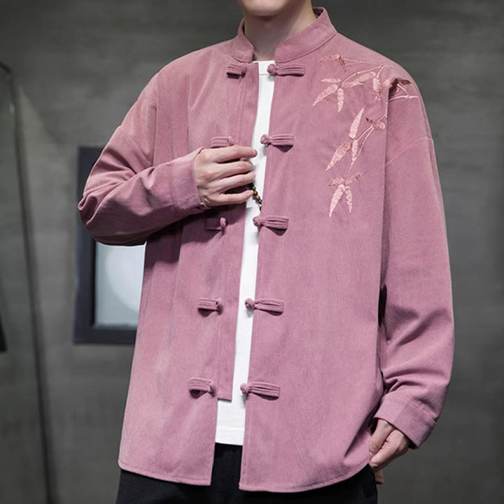 Buddha Stones春中国刺繍竹メンズフロッグボタン長袖コットンコーデュロイジャケット - image 23