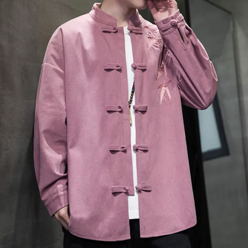 Buddha Stones春中国刺繍竹メンズフロッグボタン長袖コットンコーデュロイジャケット - image 22