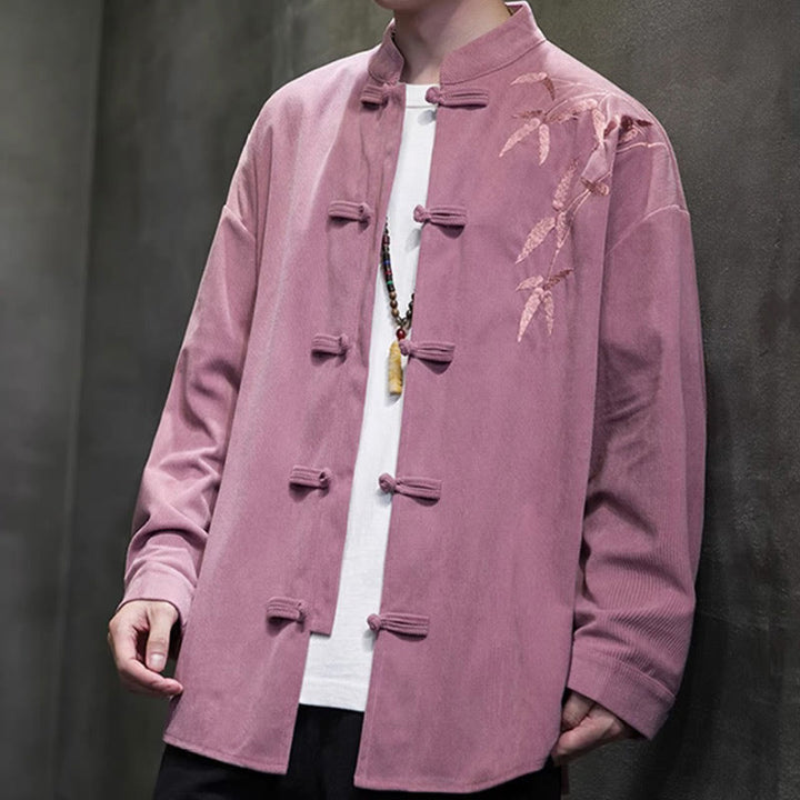 Buddha Stones春の中国刺繍竹メンズフロッグボタン長袖コットンコーデュロイジャケット - image 25