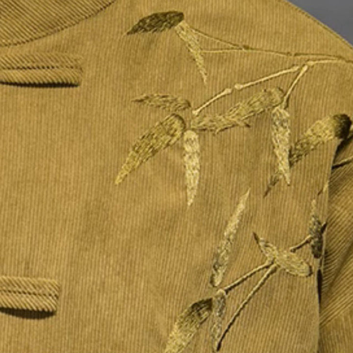Buddha Stones春中国刺繍竹メンズフロッグボタン長袖コットンコーデュロイジャケット - image 15