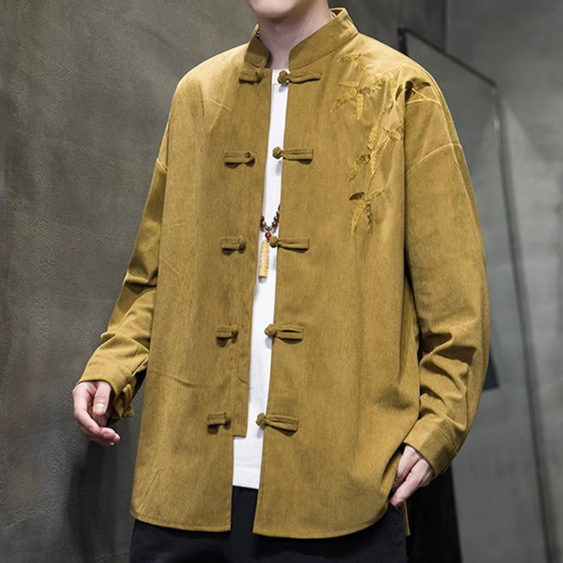 Buddha Stones春の中国刺繍竹メンズフロッグボタン長袖コットンコーデュロイジャケット - image 12