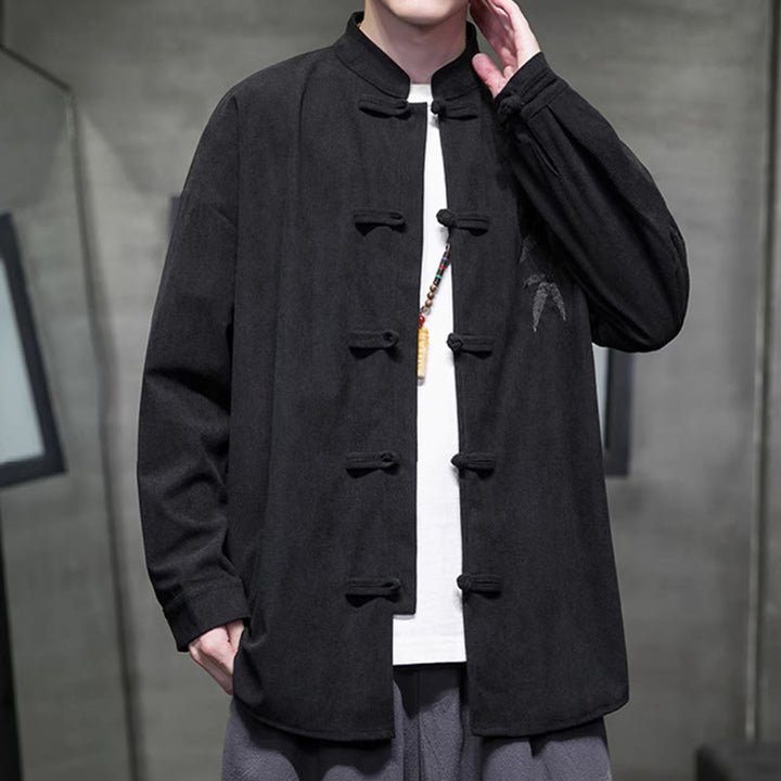 Buddha Stones春中国刺繍竹メンズフロッグボタン長袖コットンコーデュロイジャケット - image 33