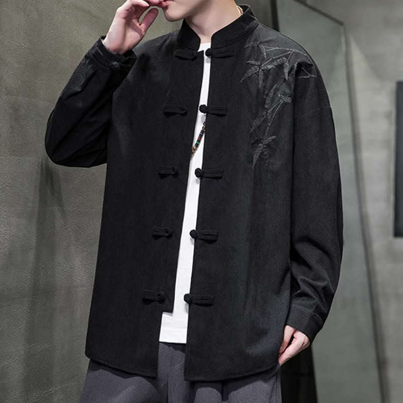 Buddha Stones春の中国刺繍竹メンズフロッグボタン長袖コットンコーデュロイジャケット - image 36