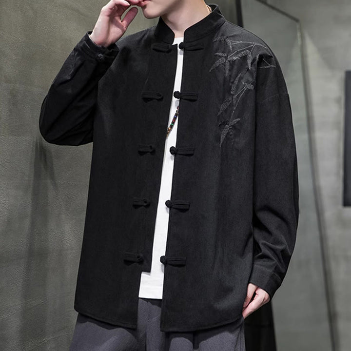 Buddha Stones春の中国刺繍竹メンズフロッグボタン長袖コットンコーデュロイジャケット - image 36