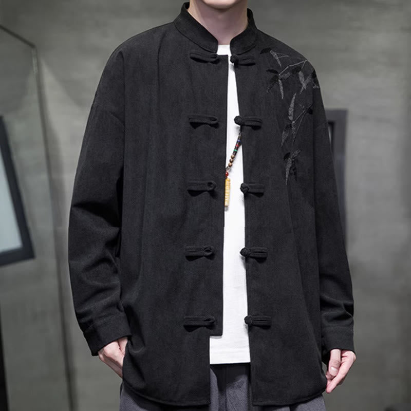 Buddha Stones春中国刺繍竹メンズフロッグボタン長袖コットンコーデュロイジャケット - image 32