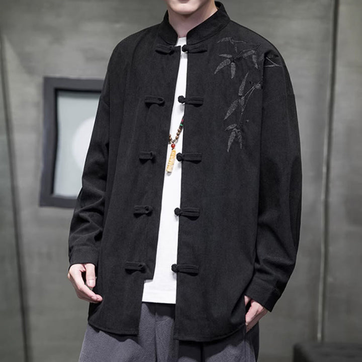 Buddha Stones春中国刺繍竹メンズフロッグボタン長袖コットンコーデュロイジャケット - image 29