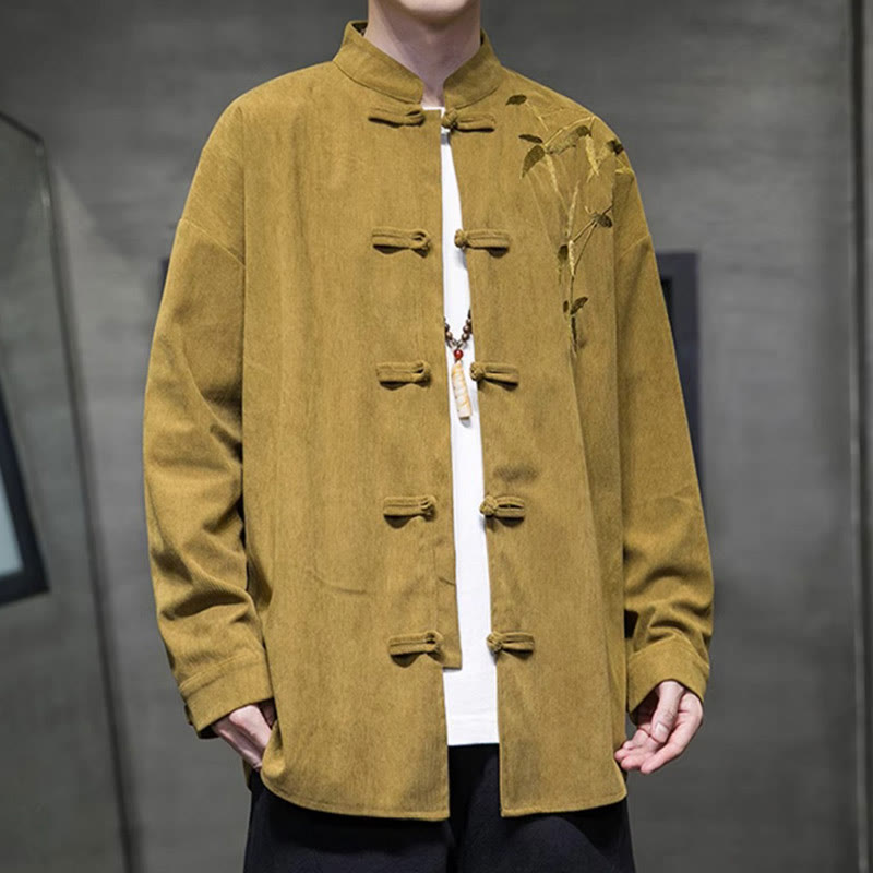 Buddha Stones春の中国刺繍竹メンズフロッグボタン長袖コットンコーデュロイジャケット - image 10