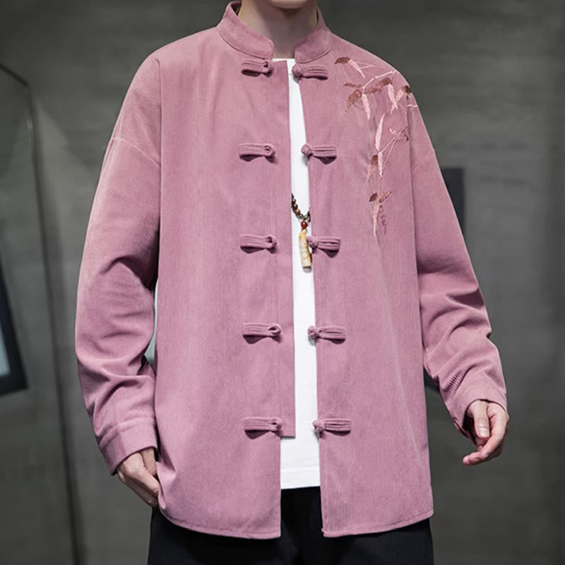 Buddha Stones春の中国刺繍竹メンズフロッグボタン長袖コットンコーデュロイジャケット - image 20