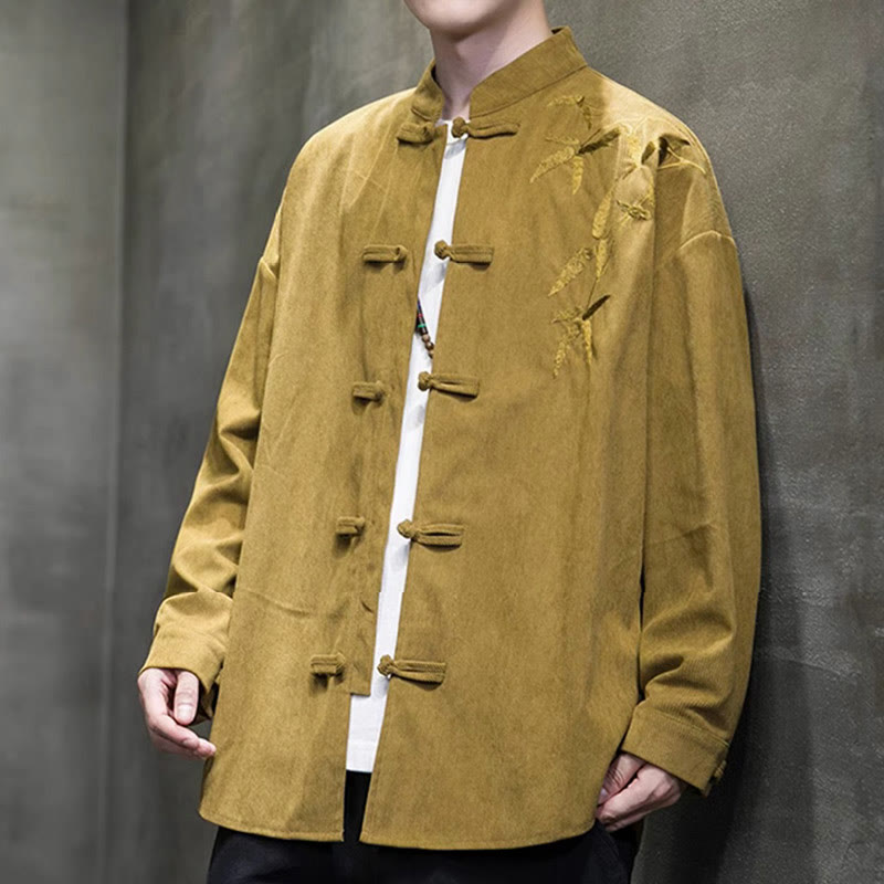 Buddha Stones春中国刺繍竹メンズフロッグボタン長袖コットンコーデュロイジャケット - image 13