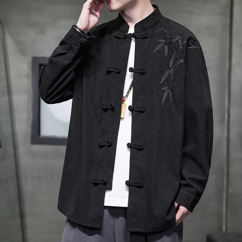 Buddha Stones春中国刺繍竹メンズフロッグボタン長袖コットンコーデュロイジャケット - image 30