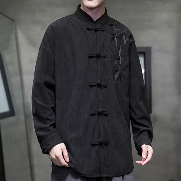 Buddha Stones春中国刺繍竹メンズフロッグボタン長袖コットンコーデュロイジャケット - image 35