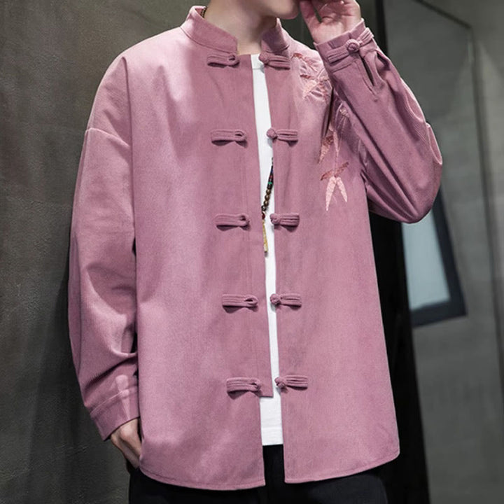 Buddha Stones春の中国刺繍竹メンズフロッグボタン長袖コットンコーデュロイジャケット - image 22