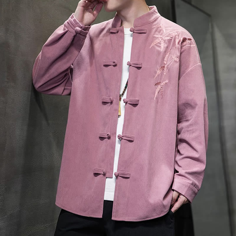 Buddha Stones春中国刺繍竹メンズフロッグボタン長袖コットンコーデュロイジャケット - image 26