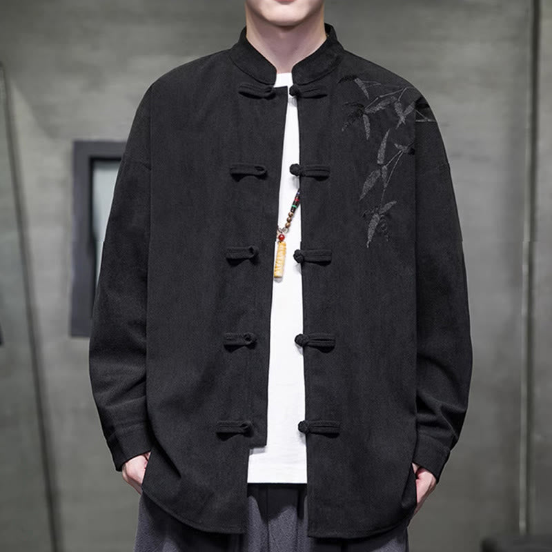 Buddha Stones春中国刺繍竹メンズフロッグボタン長袖コットンコーデュロイジャケット - image 31