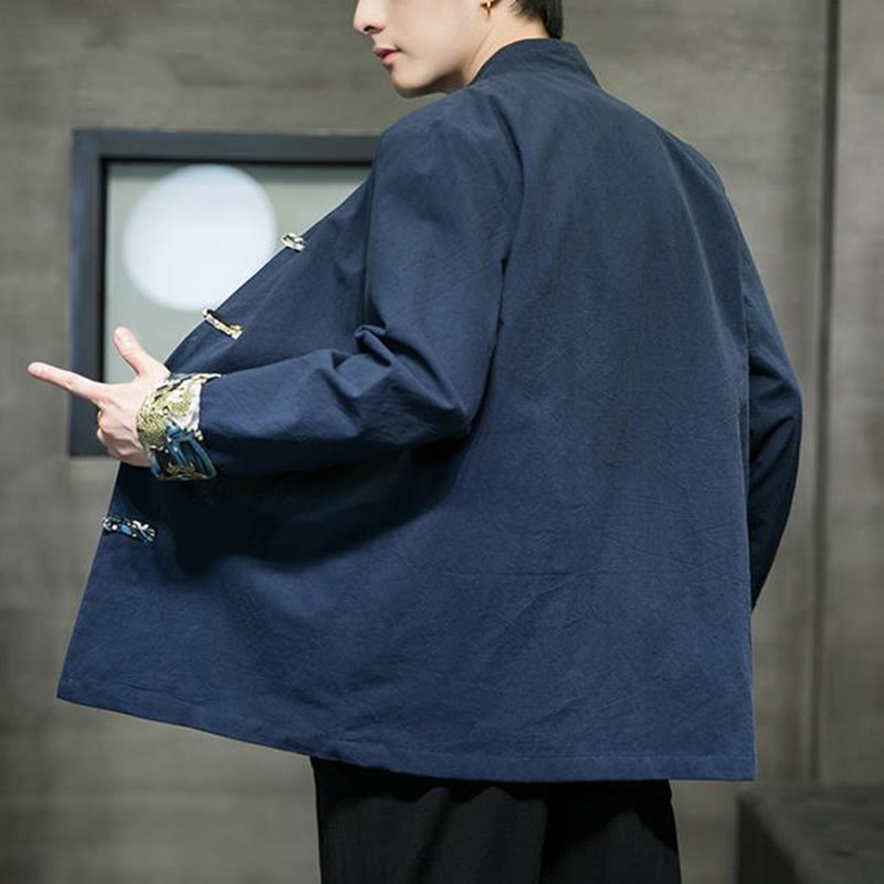 Buddha Stonesプリントカラーコントラストドラゴン柄フロッグボタン長袖メンズコットンジャケット - image 25