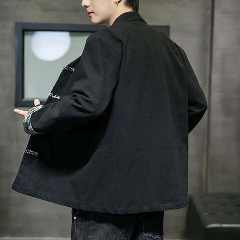 Buddha Stonesプリントカラーコントラストドラゴン柄フロッグボタン長袖メンズコットンジャケット - image 14