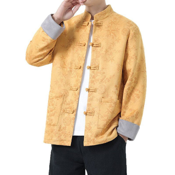 Buddha Stones秋 ジャカード 竹 カエルボタン 長袖 メンズ コットンジャケット ポケット付き - image 4