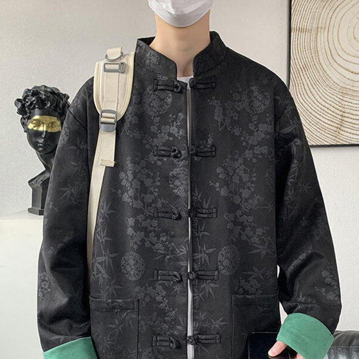 Buddha Stones秋 ジャカード 竹 カエルボタン 長袖 メンズ コットンジャケット ポケット付き - image 8