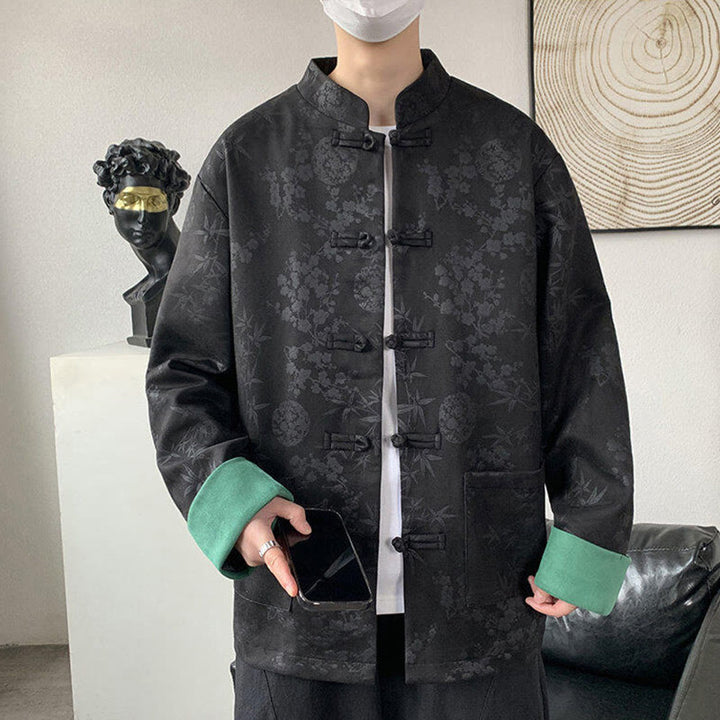 Buddha Stones秋 ジャカード 竹 カエルボタン 長袖 メンズ コットンジャケット ポケット付き - image 6