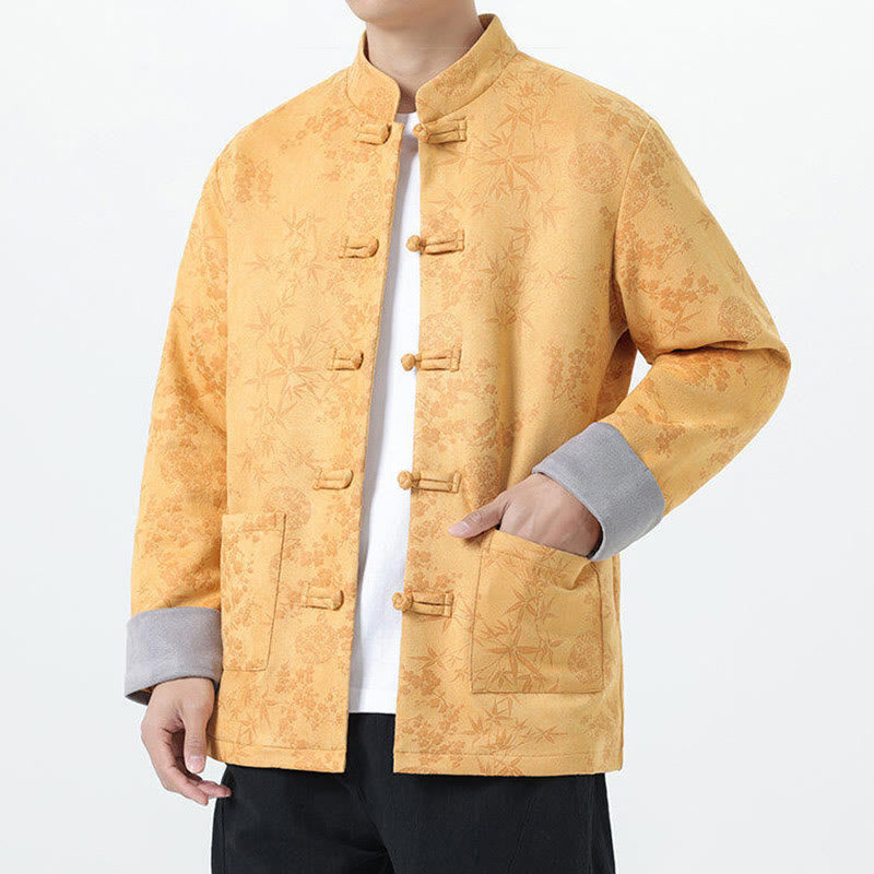 Buddha Stones秋 ジャカード 竹 カエルボタン 長袖 メンズ コットンジャケット ポケット付き - image 3