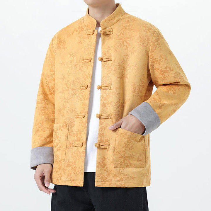 Buddha Stones秋 ジャカード 竹 カエルボタン 長袖 メンズ コットンジャケット ポケット付き - image 3