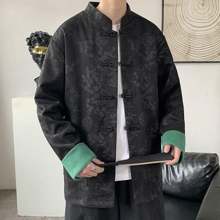 Buddha Stones秋 ジャカード 竹 カエルボタン 長袖 メンズ コットンジャケット ポケット付き - image 7