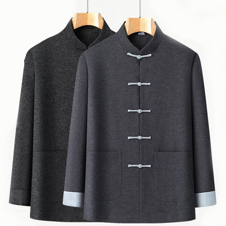 Buddha Stonesメンズ 秋 ピュアカラー フロッグボタン 長袖 コットン タンスーツ ジャケット ポケット付き - image 3