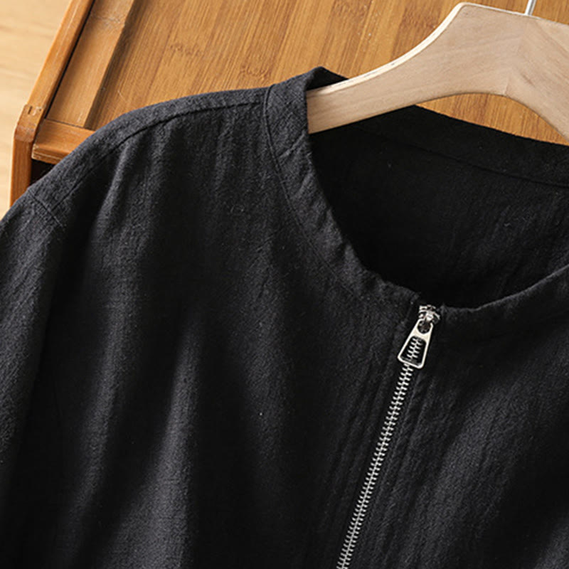 Buddha Stonesレディース コットン ジッパーデザイン ダブルレイヤー ロングスリーブ ジャケット ポケット付き - image 5