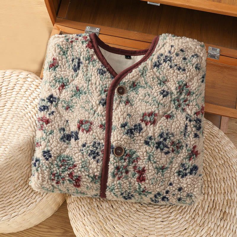 Buddha Stonesレディース コットン 花柄 ボタンデザイン 長袖 サーマルジャケット ポケット付き - image 2