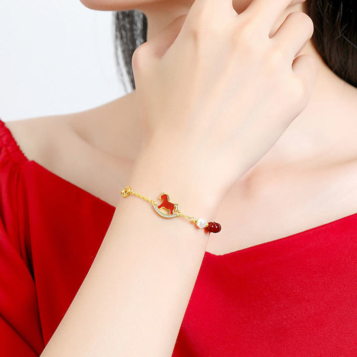 Buddha Stones925スターリングシルバー 馬年デザイン レッドアゲート コンフィデンス イヤリング - image 11