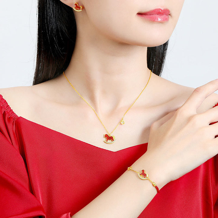 Buddha Stones925スターリングシルバー 馬年デザイン レッドアゲート コンフィデンス イヤリング - image 23