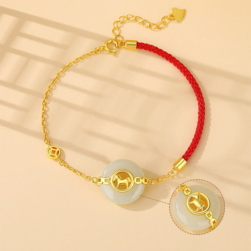 Buddha Stones 925スターリングシルバー 和田翡翠平和のお守りチャーム午年赤紐ブレスレット - image 2