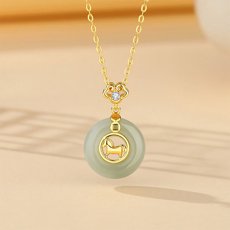 Buddha Stones 925スターリングシルバー 和田翡翠平和のお守りチャーム午年赤紐ブレスレット - 馬のネックレス - image 10