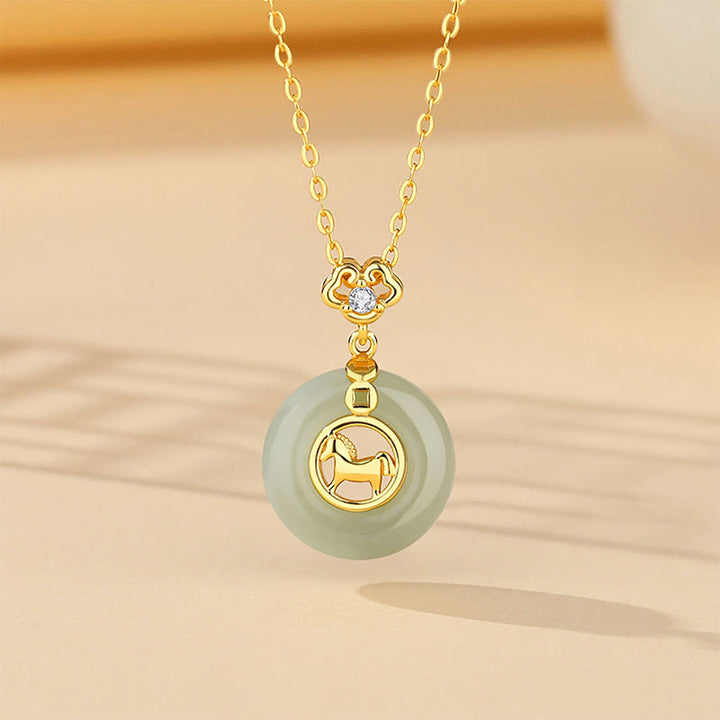 Buddha Stones925スターリングシルバー 和田翡翠 午年平和のお守りチャーム幸運ネックレスペンダント - 馬のネックレス - image 0