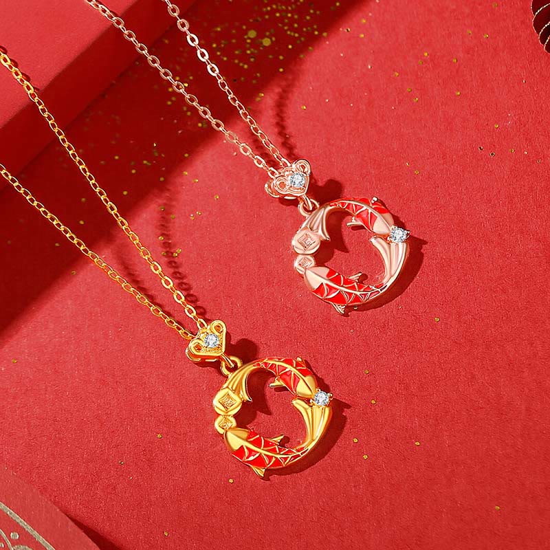 Buddha Stones925スターリングシルバーメッキ 18Kゴールド ダブル鯉の良縁祈願ネックレスペンダント - image 4