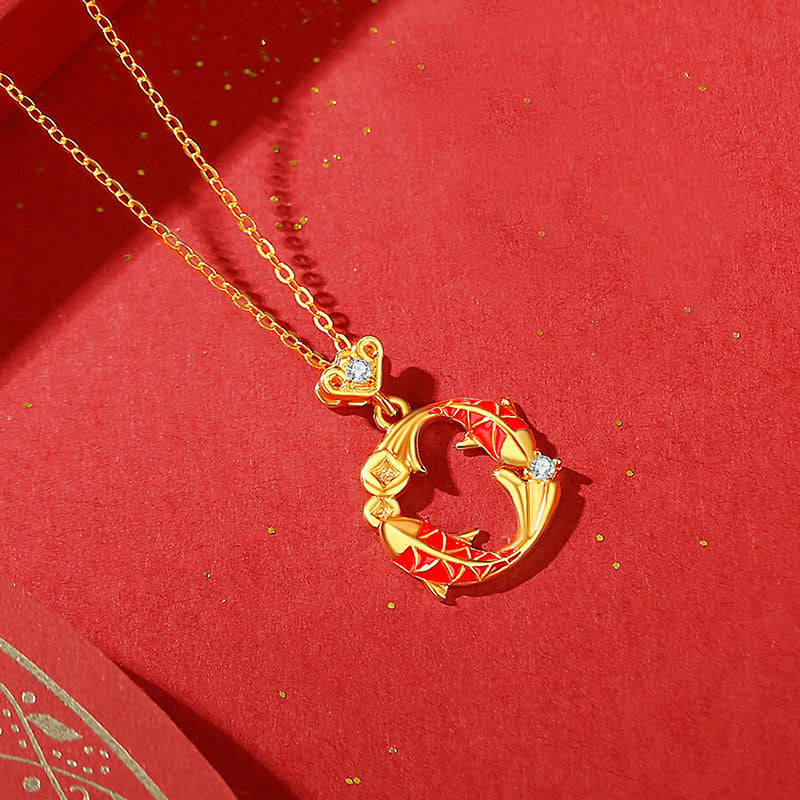 Buddha Stones925スターリングシルバーメッキ 18Kゴールド ダブル鯉の良縁祈願ネックレスペンダント - 金色の鯉のネックレス - image 3