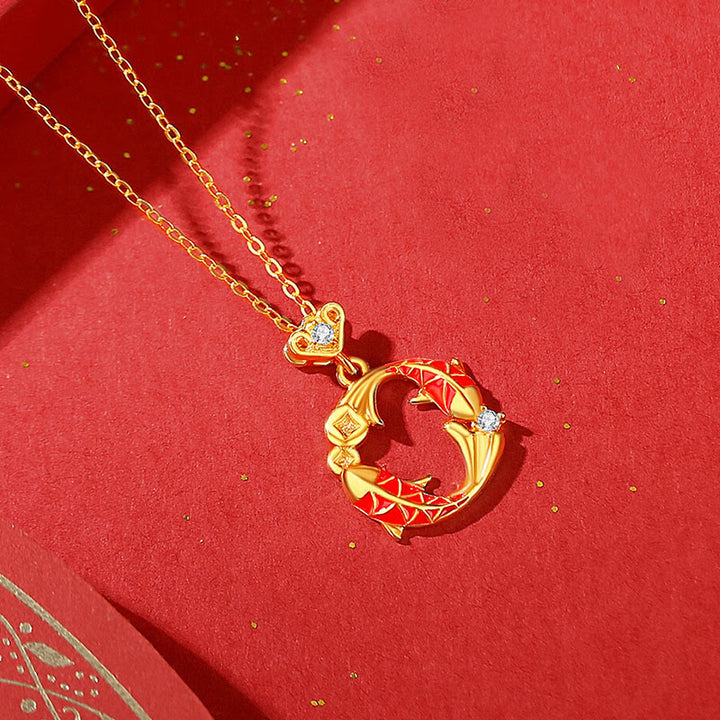 Buddha Stones925スターリングシルバーメッキ 18Kゴールド鯉デザイン 守護イヤリング - 金色の鯉のネックレス - image 16