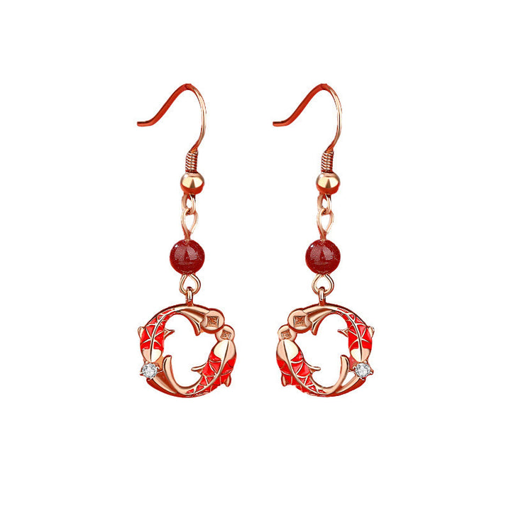 Buddha Stones925スターリングシルバーメッキ 18Kゴールド鯉デザイン 守護イヤリング - image 2