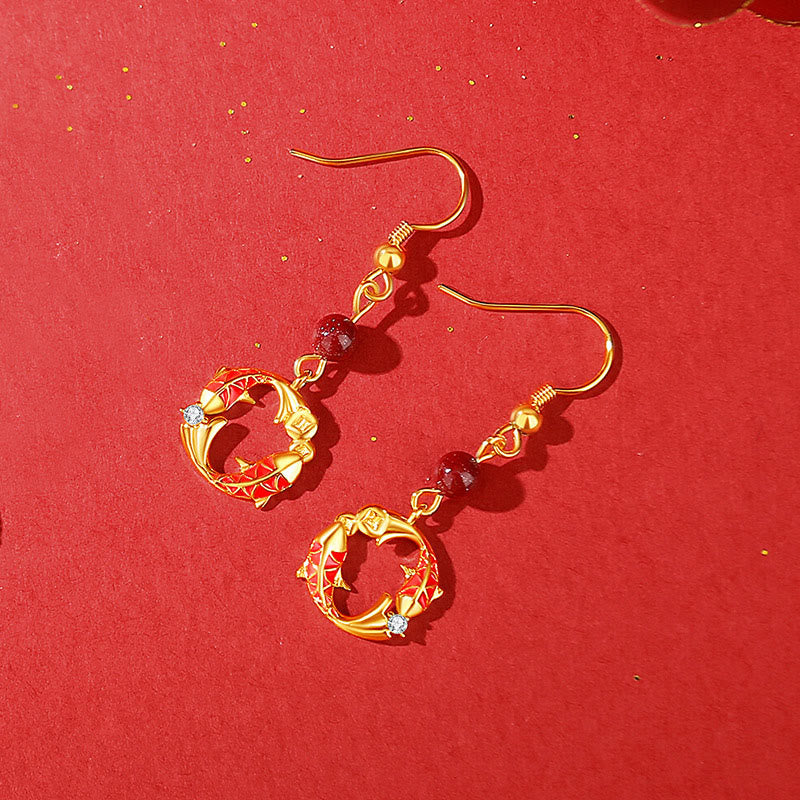 Buddha Stones925スターリングシルバーメッキ 18Kゴールド鯉デザイン 守護イヤリング - 金色の鯉のイヤリング - image 3