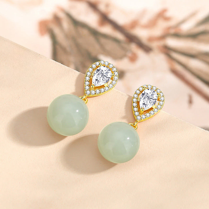 Buddha Stones925 スターリングシルバー ウォータードロップデザイン 和田翡翠ビーズ豊かさのイヤリング - image 2