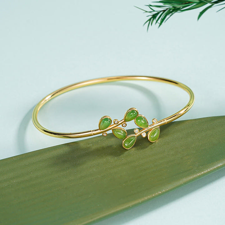 Buddha Stones925スターリングシルバー リーフタッセルデザイン グリーンジャスパー プロテクションネックレス ペンダント - 925スターリングシルバーバングル - image 8