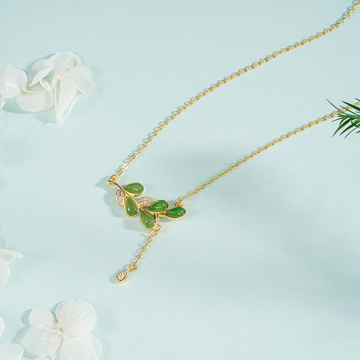 Buddha Stones925スターリングシルバー グリーンジャスパー リーフデザイン バランスイヤリング - 925スターリングシルバーネックレス - image 13