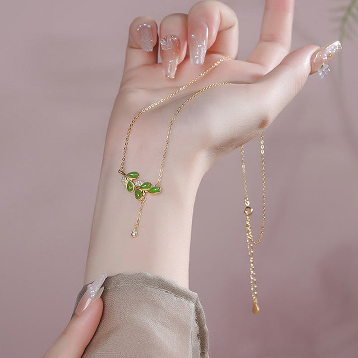 Buddha Stones925スターリングシルバー グリーンジャスパー リーフデザイン バランスイヤリング - image 18