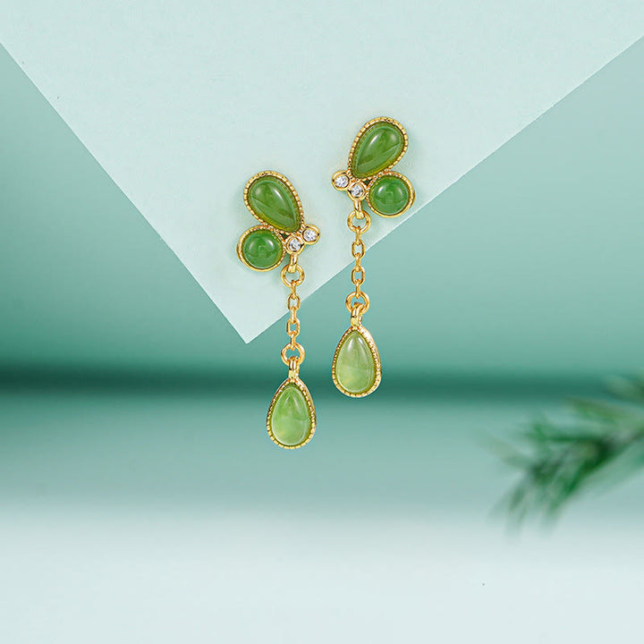 Buddha Stones925スターリングシルバー グリーンジャスパー リーフデザイン バランスイヤリング - image 0